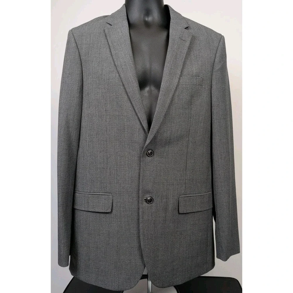 Ben Sherman Mens Bell 40L 34W Gray‎ Plaid 2pc Suit